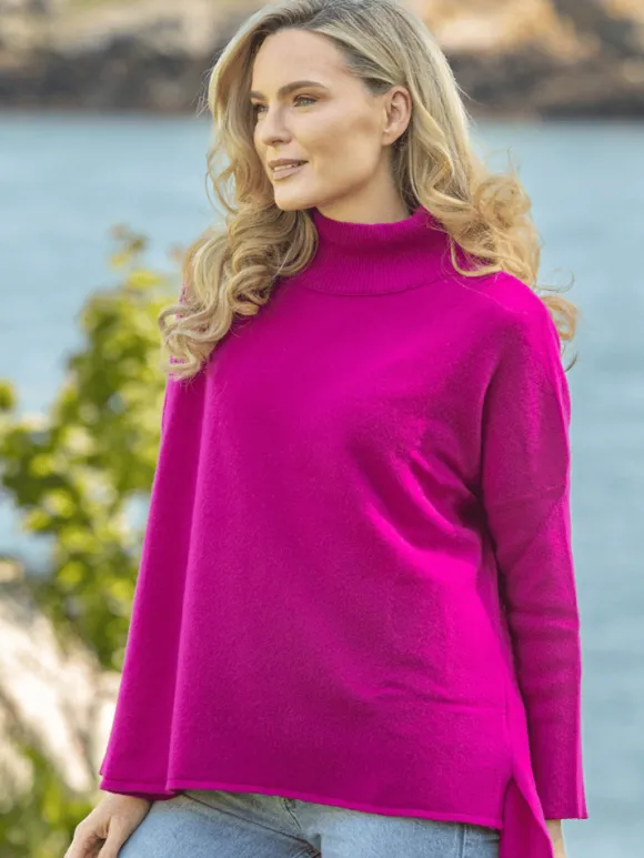 Online Sweater Shop Merino Wool & Cashmere High Neck Sweater Magenta