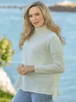 Discount Sweater Shop Merino Wool & Cashmere High Neck Sweater Royal White