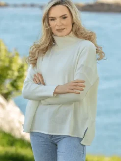 Discount Sweater Shop Merino Wool & Cashmere High Neck Sweater Royal White
