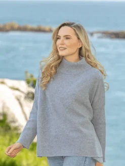 New Sweater Shop Merino Wool & Cashmere High Neck Silver