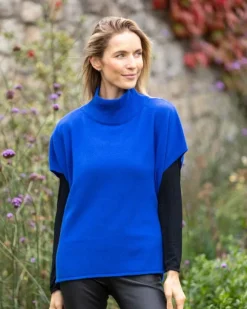 Best Sweater Shop Merino Wool & Cashmere Short Sleeve Sweater Indigo Blue