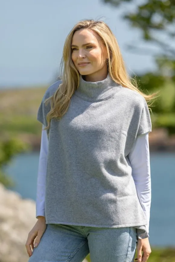Clearance Sweater Shop Merino Wool & Cashmere Short Sleeve Sweater Silver Grey