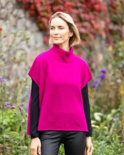 Discount Sweater Shop Merino Wool and Cashmere Short Sleeve Sweater Fuchsia