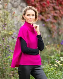 Discount Sweater Shop Merino Wool and Cashmere Short Sleeve Sweater Fuchsia