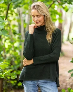 New Sweater Shop Merino Wool and Cashmere High Neck Sweater Olive