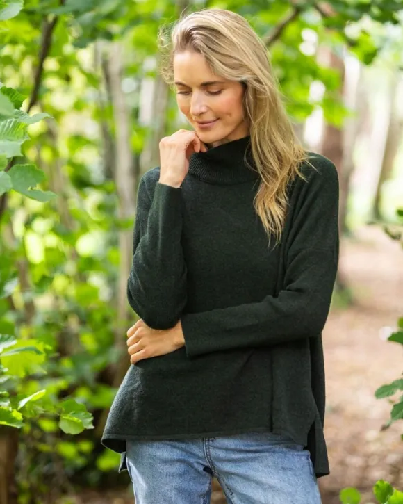 New Sweater Shop Merino Wool and Cashmere High Neck Sweater Olive