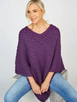 Discount Sweater Shop Merino Wool V Neck Poncho - Pink Mix