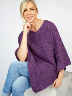 Discount Sweater Shop Merino Wool V Neck Poncho - Pink Mix
