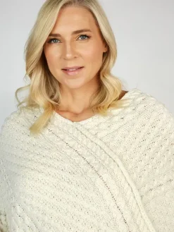 New Sweater Shop Merino Wool V Neck Poncho - Natural Yarn