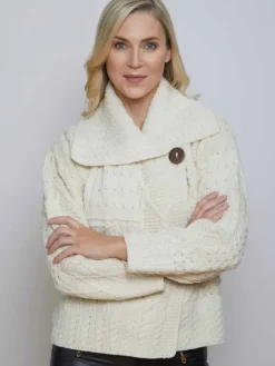 Discount Sweater Shop One Button Aran Ladies Cardigan