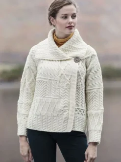 Discount Sweater Shop One Button Aran Ladies Cardigan