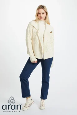 Discount Sweater Shop One Button Aran Ladies Cardigan