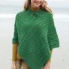 Hot Sweater Shop One Size Cable knit Poncho with Buttons Kelly Green