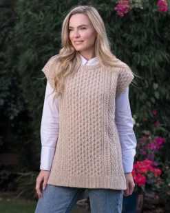 Fashion Sweater Shop Oversized Aran Sweater Vest - Seashell