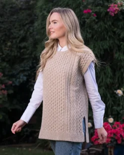 Fashion Sweater Shop Oversized Aran Sweater Vest - Seashell