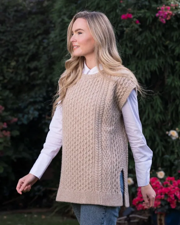 Fashion Sweater Shop Oversized Aran Sweater Vest - Seashell