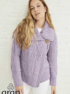 Discount Sweater Shop Patchwork One Button Cardigan Lilac