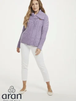 Discount Sweater Shop Patchwork One Button Cardigan Lilac