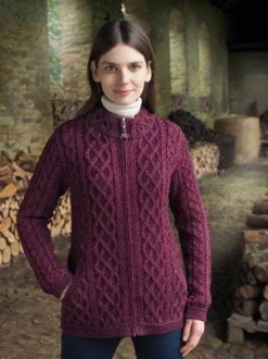 Outlet Sweater Shop Plaited Zip Cardigan Purple