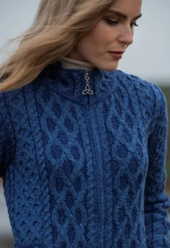 Fashion Sweater Shop Plated Zip Cardigan Blue Marl