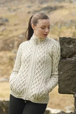 Hot Sweater Shop Plated Zip Cardigan Oatmeal