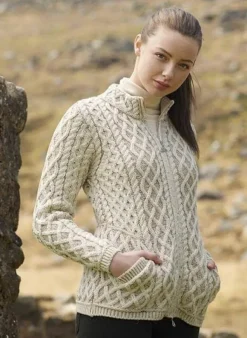 Hot Sweater Shop Plated Zip Cardigan Oatmeal