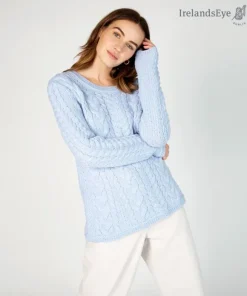 Online Sweater Shop Primrose Aran Sweater Ice Blue