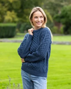Hot Sweater Shop Pure Wool Aran Sweater Denim