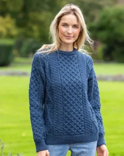 Hot Sweater Shop Pure Wool Aran Sweater Denim
