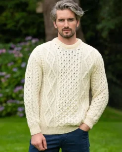 Hot Sweater Shop Pure Wool Aran Sweater Natural - Unisex