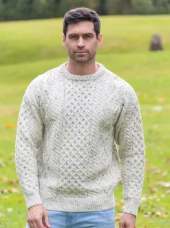 Sale Sweater Shop Pure Wool Aran Sweater Natural Fleck
