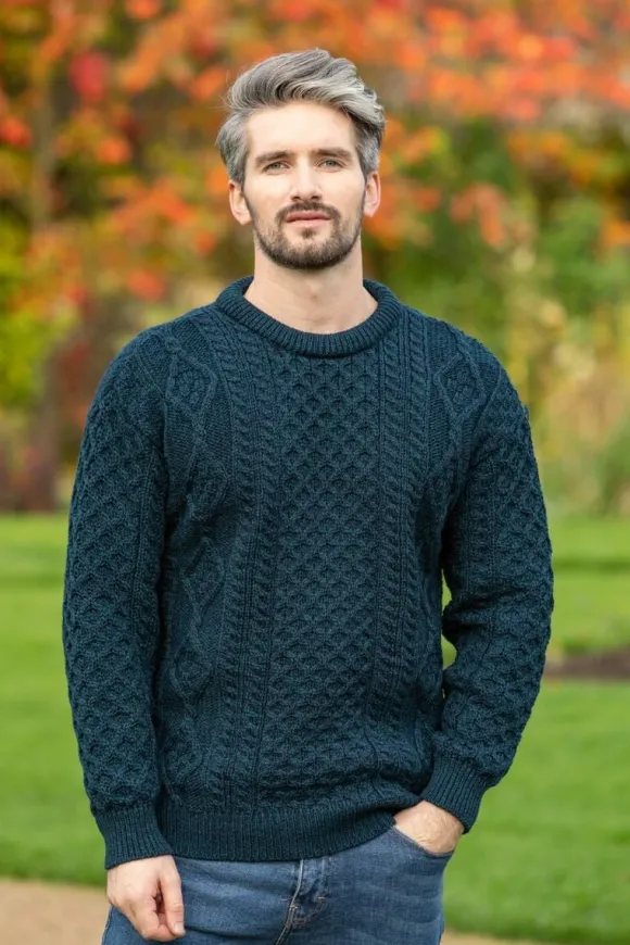 Sale Sweater Shop Pure Wool Aran Sweater Unisex Black Watch