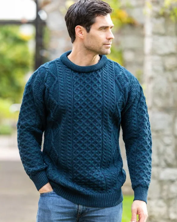 Sale Sweater Shop Pure Wool Aran Sweater Unisex Black Watch