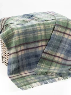 Sale Sweater Shop Pure Wool Throw Blue Green Plaid - Col.LW100