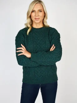 New Sweater Shop Pure Wool Unisex Aran Sweater Moss Green
