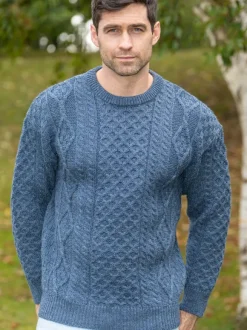 Fashion Sweater Shop Pure Wool Unisex Aran Sweater Denim