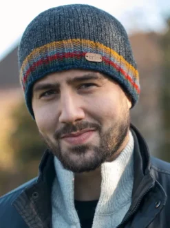 Hot Sweater Shop Rib Pullon Hat Charcoal with yellow/red band