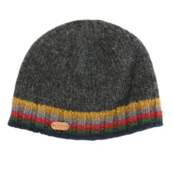 Hot Sweater Shop Rib Pullon Hat Charcoal with yellow/red band