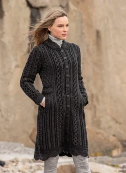 Outlet Sweater Shop Scallop Edge Coat CHARCOAL -100% Merino Wool