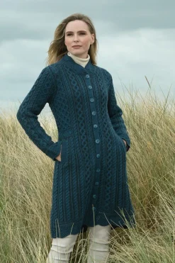 Best Sweater Shop Scallop Edge Coat-Mallard Blue