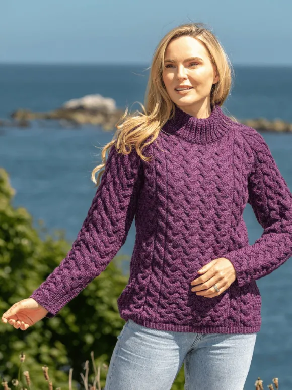 New Sweater Shop Shaped Crew Neck Sweater Merino Wool Purple