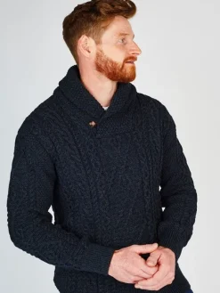 Online Sweater Shop Shawl Neck Aran Sweater Blackwatch