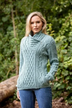 Hot Sweater Shop Side Zip Cable knit Sweater with Claddagh Zip