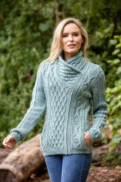 Hot Sweater Shop Side Zip Cable knit Sweater with Claddagh Zip