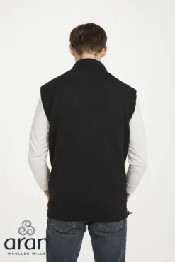 Online Sweater Shop Sleeveless Lined Shetland Wool Aran Cardigan black