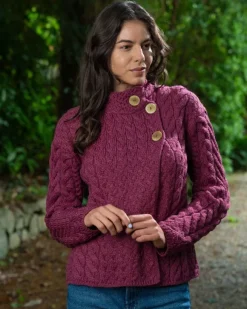 Fashion Sweater Shop Super Soft Aran Button Cardigan Rose