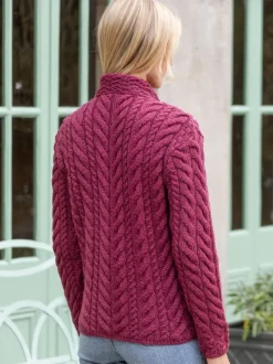 Fashion Sweater Shop Super Soft Aran Button Cardigan Rose
