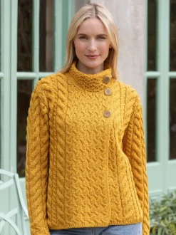 Outlet Sweater Shop Super Soft Aran Button Cardigan Sunshine