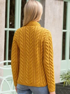 Outlet Sweater Shop Super Soft Aran Button Cardigan Sunshine