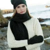 New Sweater Shop Super Soft Aran Cable Knit Scarf Green N120